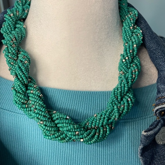 Sea Foam Green Rope Choker 8” Necklace w/ Silver Beading and Clasp - Picture 1 of 6